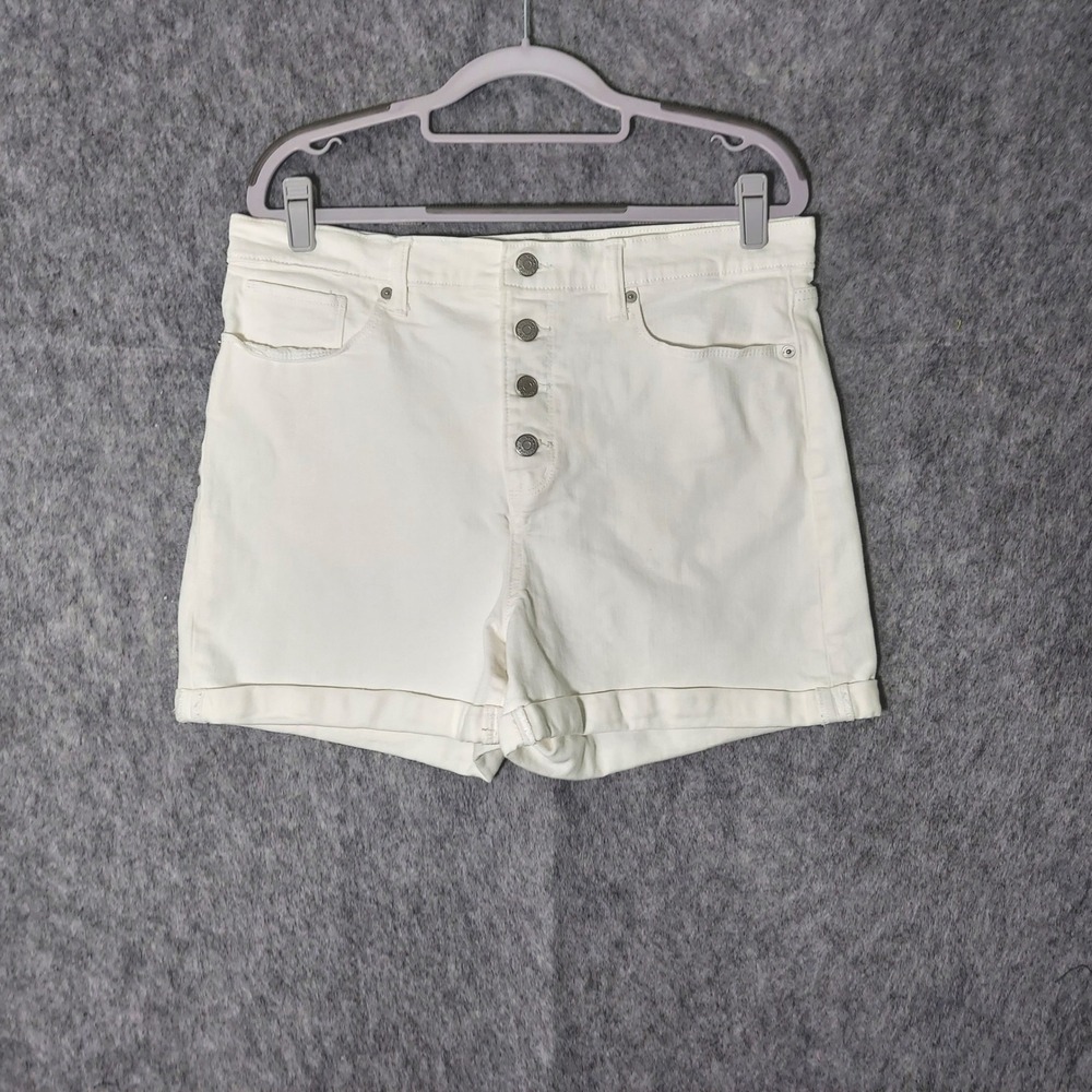 Banana Republic Women Shorts 14 White Button Fly High‎ Rise Cuffed Denim Casual